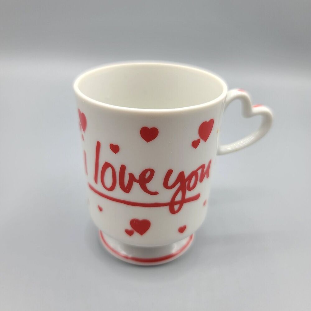 Lefton Footed Coffee Mug Hearts I Love You Porcelain Mug Heart Handle #03088